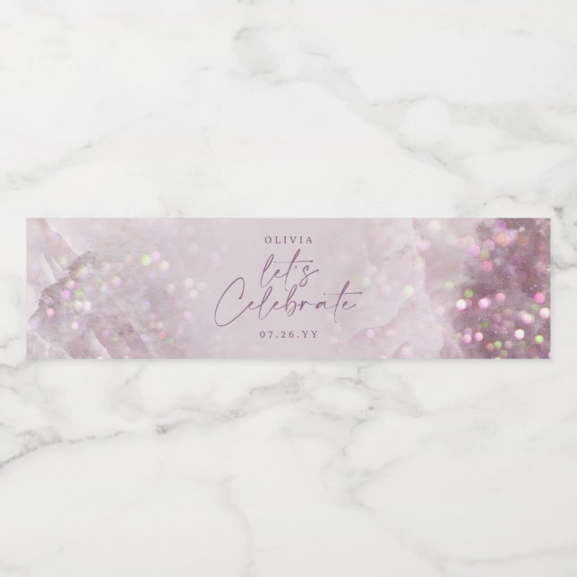 Étiquette Pour Bouteilles D'eau Parties scintillant violet Lilac élégante fête d'a (Étiquettes simples)
