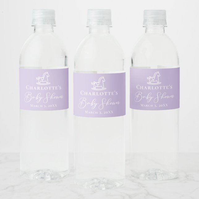 Étiquette Pour Bouteilles D'eau Pastel Baby shower violet Cheval Rocher Personnali (Bouteilles)