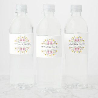 Étiquette Pour Bouteilles D'eau Pastel Feminine Flower Mariage bouteille d'eau Éti