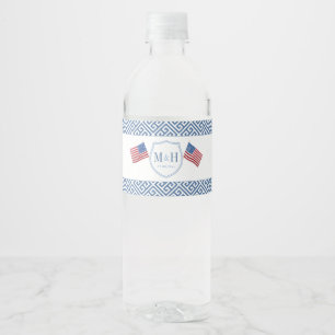 Étiquette Pour Bouteilles D'eau Patriotique Juillet 4 Monogramme Parti Wedding sho