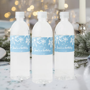 Étiquette Pour Bouteilles D'eau Pays des merveilles hivernal Flocon de neige bleu