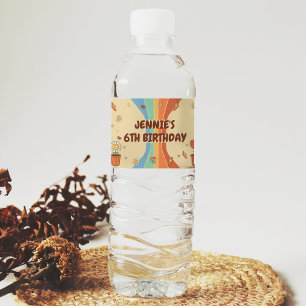 Étiquette Pour Bouteilles D'eau Peace Love Party Retro Rainbow 6e anniversaire