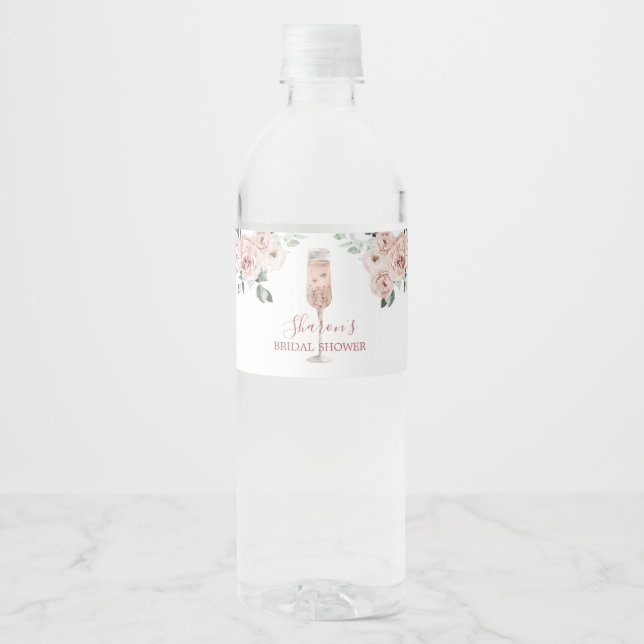 Étiquette Pour Bouteilles D'eau Pétales Roses rose Dusty et bouteille d'eau Prosec (Devant)