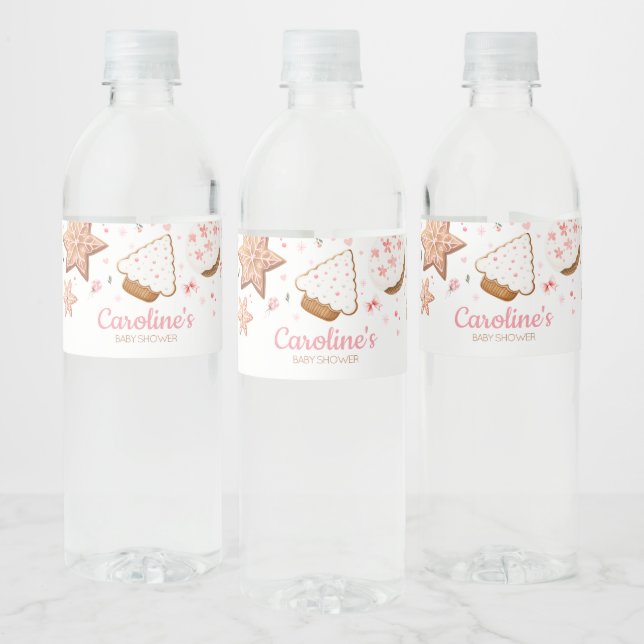 Étiquette Pour Bouteilles D'eau Petit Baby shower Cookie de Noël rose (Bouteilles)
