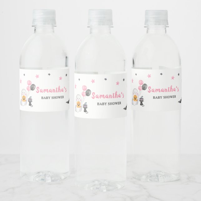 Étiquette Pour Bouteilles D'eau Petit Baby shower d'Halloween rose Boo (Bouteilles)