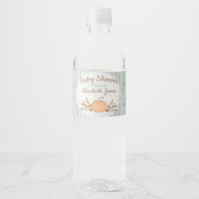 Étiquette Pour Bouteilles D'eau Petit Citrouille Automne Baby shower rustique (Devant)