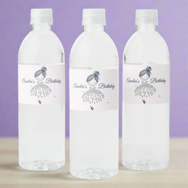 Étiquette Pour Bouteilles D'eau Petite Ballerina Princesse Filles d'anniversaire (Créateur téléchargé)