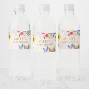 Étiquette Pour Bouteilles D'eau Petite maman fleur sauvage à Bee Baby shower