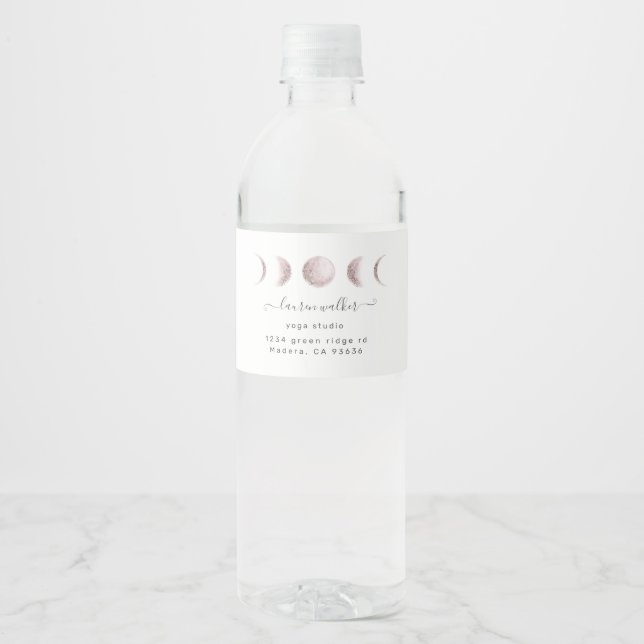 Étiquette Pour Bouteilles D'eau phase rose vif de lune studio de yoga (Devant)