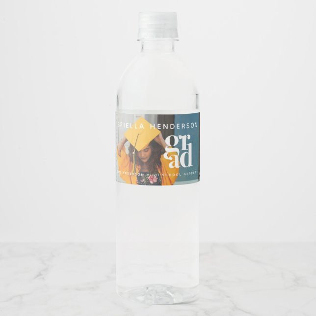 Étiquette Pour Bouteilles D'eau Photo moderne pour diplômés (Devant)