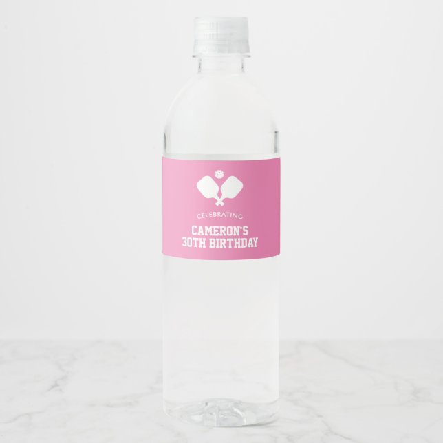Étiquette Pour Bouteilles D'eau Pickleball Party Paddles Rose Blanc Personnalisé (Devant)