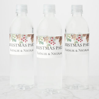 Étiquette Pour Bouteilles D'eau Pin vert hiver Rouge Berry Mariage de Noël