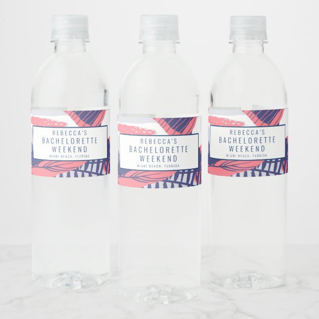 Étiquette Pour Bouteilles D'eau Pink Blue Tropette Week-end Getaway (Bouteilles)