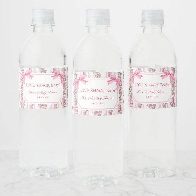 Étiquette Pour Bouteilles D'eau Pink Bow Love Shack Baby shower Faveurs (Bouteilles)