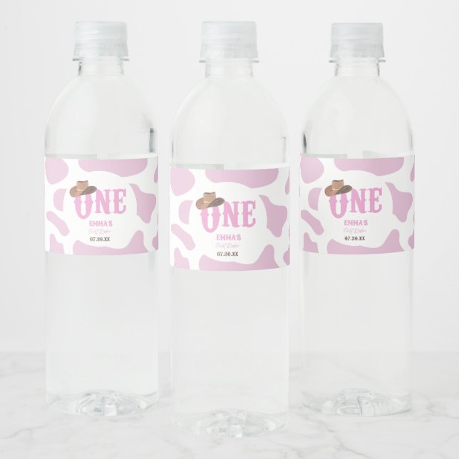Étiquette Pour Bouteilles D'eau Pink Cowgirl ONE Premier Rodéo 1ère fête d'anniver (Bouteilles)