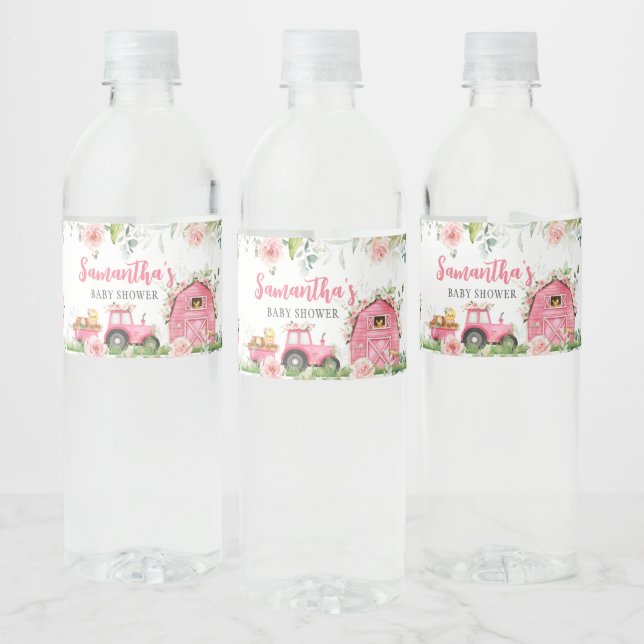 Étiquette Pour Bouteilles D'eau Pink Floral Farm Barnyard Baby shower (Bouteilles)