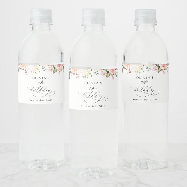 Étiquette Pour Bouteilles D'eau Pink Flowers, White Flowers, Boho, Birthday (Bouteilles)