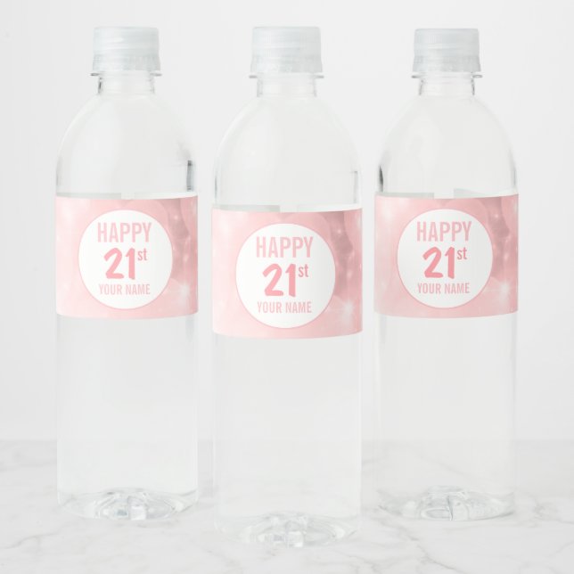 Étiquette Pour Bouteilles D'eau Pink Sparkly Vingt et unième anniversaire (Bouteilles)