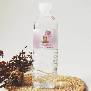 Étiquette Pour Bouteilles D'eau Pink Teddy Bear 1er Birthday Water BotÉtiquette