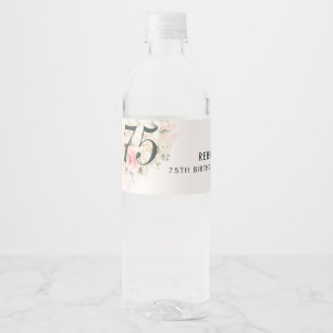 Étiquette Pour Bouteilles D'eau Pink Watercolor Foliage 75e anniversaire Floral Pa