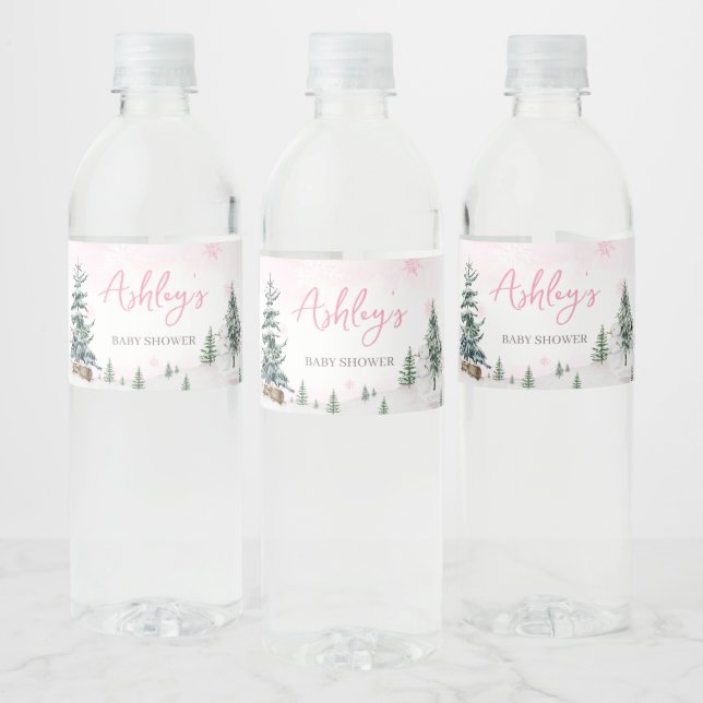 Étiquette Pour Bouteilles D'eau Pink Winter Wonderland Baby shower (Bouteilles)