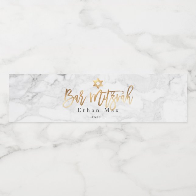 Étiquette Pour Bouteilles D'eau PixDezines Bar Mitzvah, Marble+Faux Gold (Étiquettes simples)