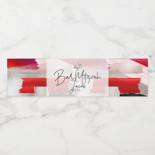 Étiquette Pour Bouteilles D'eau PixDezines Bar Mitzvah, Nuancier Rouge (Étiquettes simples)