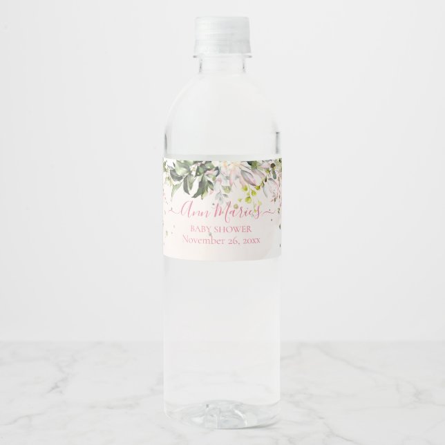 Étiquette Pour Bouteilles D'eau PixDezines Gomme Eucalyptus Aquarelle Rose  (Devant)