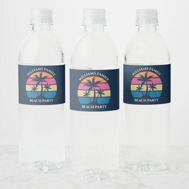 Étiquette Pour Bouteilles D'eau Plage cool Personnalisée Fête Palmiers Bleus (Bouteilles)