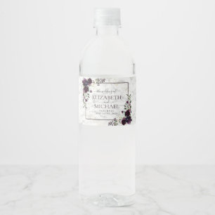 Étiquette Pour Bouteilles D'eau Plum violet or Aquarelle marbre Mariage
