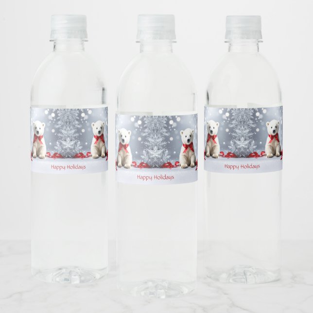Étiquette Pour Bouteilles D'eau Polar Bear Christmas Holiday Water Bottle Label (Bouteilles)