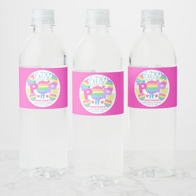 Étiquette Pour Bouteilles D'eau Pop It Anniversaire Fête Personnalisée Rose (Bouteilles)