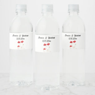 Étiquette Pour Bouteilles D'eau Poppies Pavot Rouge floral Aquarelle Mariages