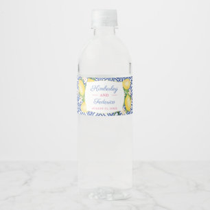 Étiquette Pour Bouteilles D'eau Positano Carreaux Bleus Citron Fête des mariées Pa