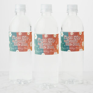 Étiquette Pour Bouteilles D'eau Premier Tour Autour du Soleil   Rétro Daisy Arc-en