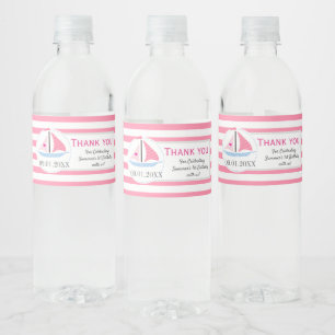 Étiquette Pour Bouteilles D'eau Preppy Nautical rose Voile Away Anniversaire Merci