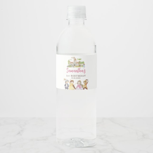 Étiquette Pour Bouteilles D'eau Princesse et Chevaliers Anniversaire (Devant)