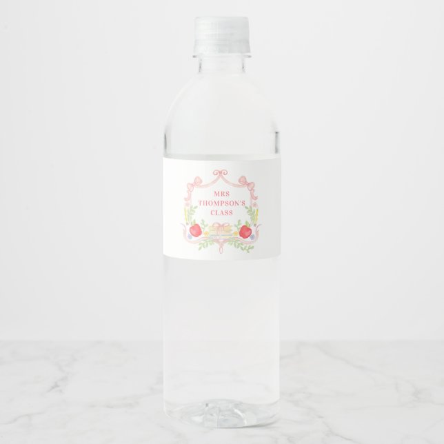 Étiquette Pour Bouteilles D'eau Professeur personnalisé | Crest de classe (Devant)
