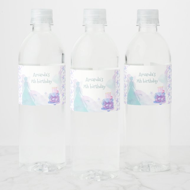 Étiquette Pour Bouteilles D'eau Purple Blue Princess Fille fête d'anniversaire (Bouteilles)