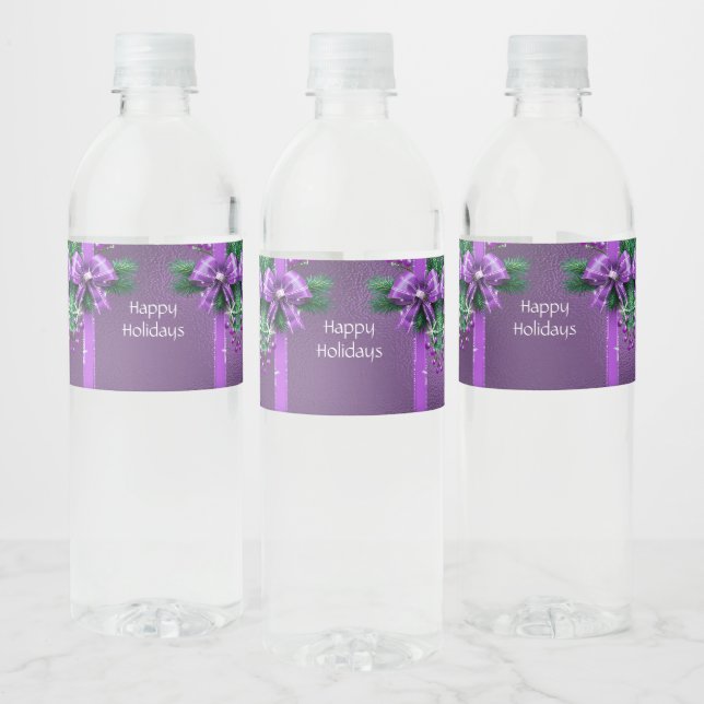 Étiquette Pour Bouteilles D'eau Purple Bow Holiday (Bouteilles)