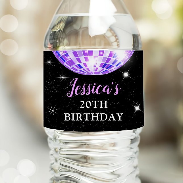 Étiquette Pour Bouteilles D'eau Purple Disco Dans Son Anniversaire (Créateur téléchargé)