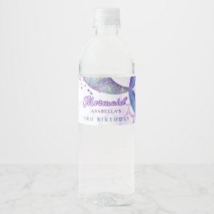 Étiquette Pour Bouteilles D'eau Purple rose Parties scintillant moderne Sirène Ann