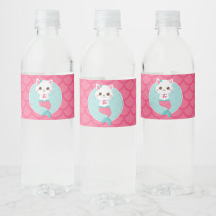 Étiquette Pour Bouteilles D'eau Purrmaids Rose Sirène Kitty Anniversaire