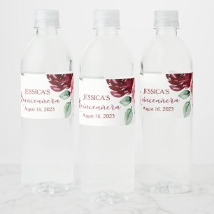 Étiquette Pour Bouteilles D'eau Quinceanera Bourgogne Parties scintillant rouge Ét