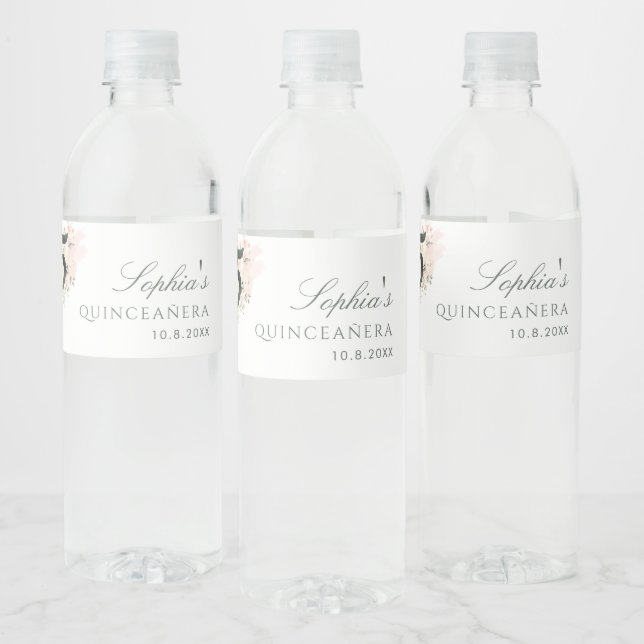 Étiquette Pour Bouteilles D'eau Quinceanera florale rose Rustique 15e anniversaire (Bouteilles)