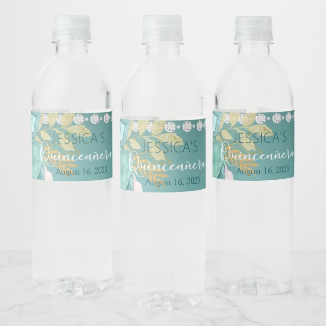 Étiquette Pour Bouteilles D'eau Quinceanera Turquoise Parties scintillant d'or Éti (Bouteilles)