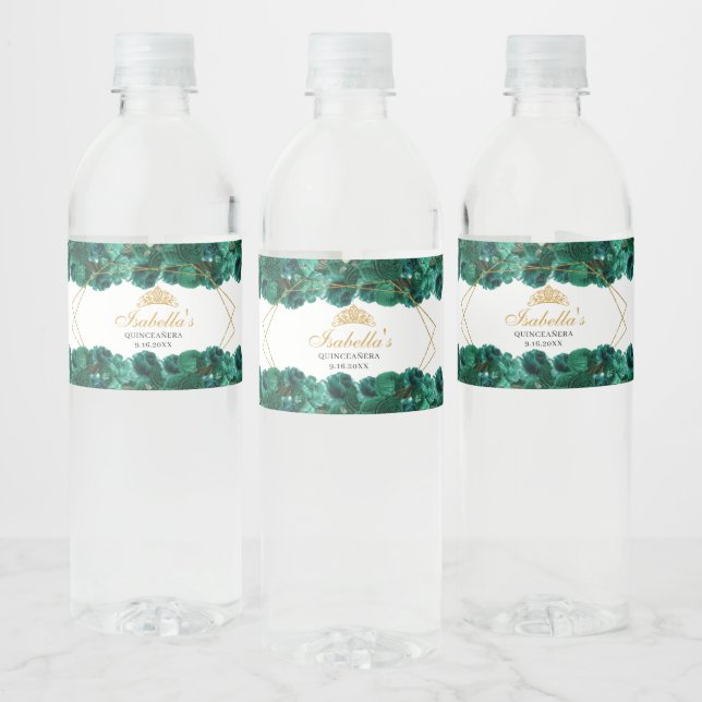 Étiquette Pour Bouteilles D'eau Quinceanera verte Emeraude (Bouteilles)