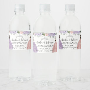 Étiquette Pour Bouteilles D'eau Quinceañera XV Sweet 16 Lilac Blush Floral Twins