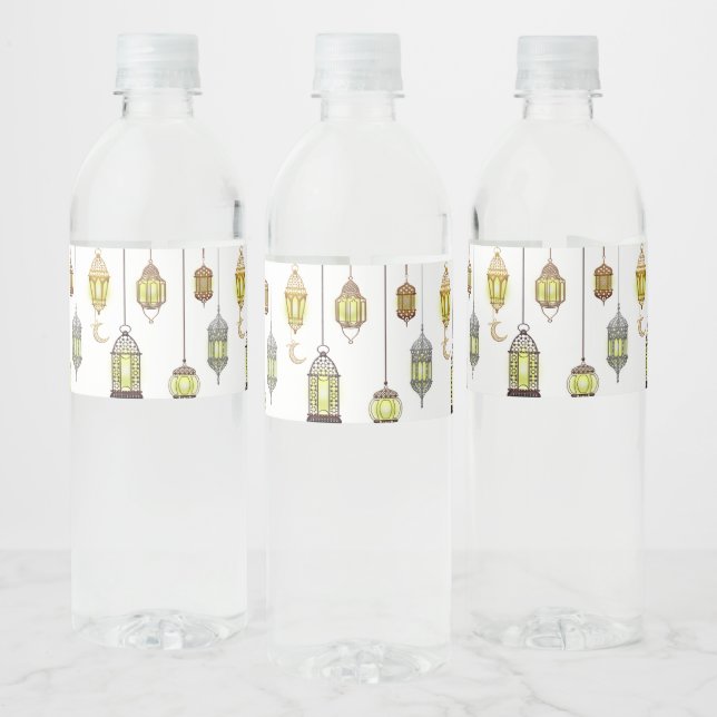 Étiquette Pour Bouteilles D'eau Ramadan Kareem Crescent Lanterns Moubarak Islamiqu (Bouteilles)