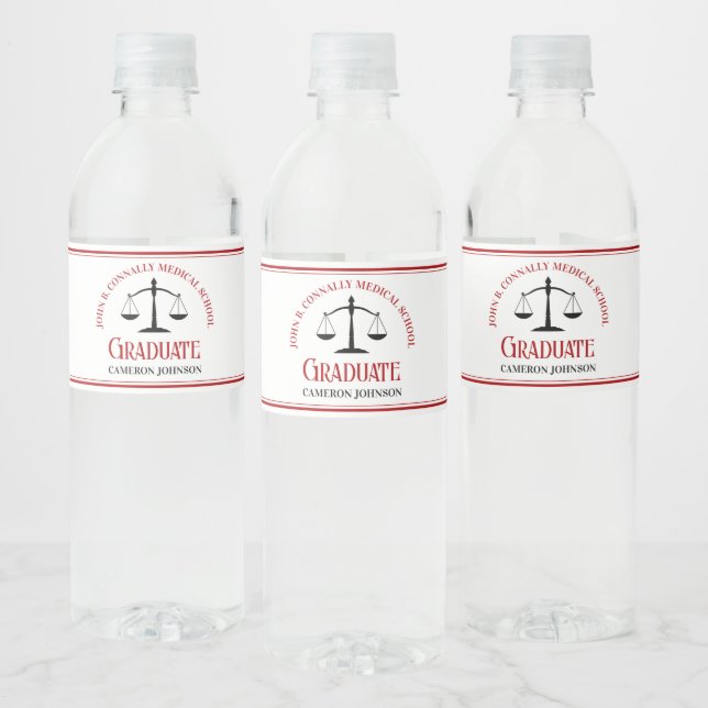Étiquette Pour Bouteilles D'eau Red Black Law School Custom Graduation Party (Bouteilles)